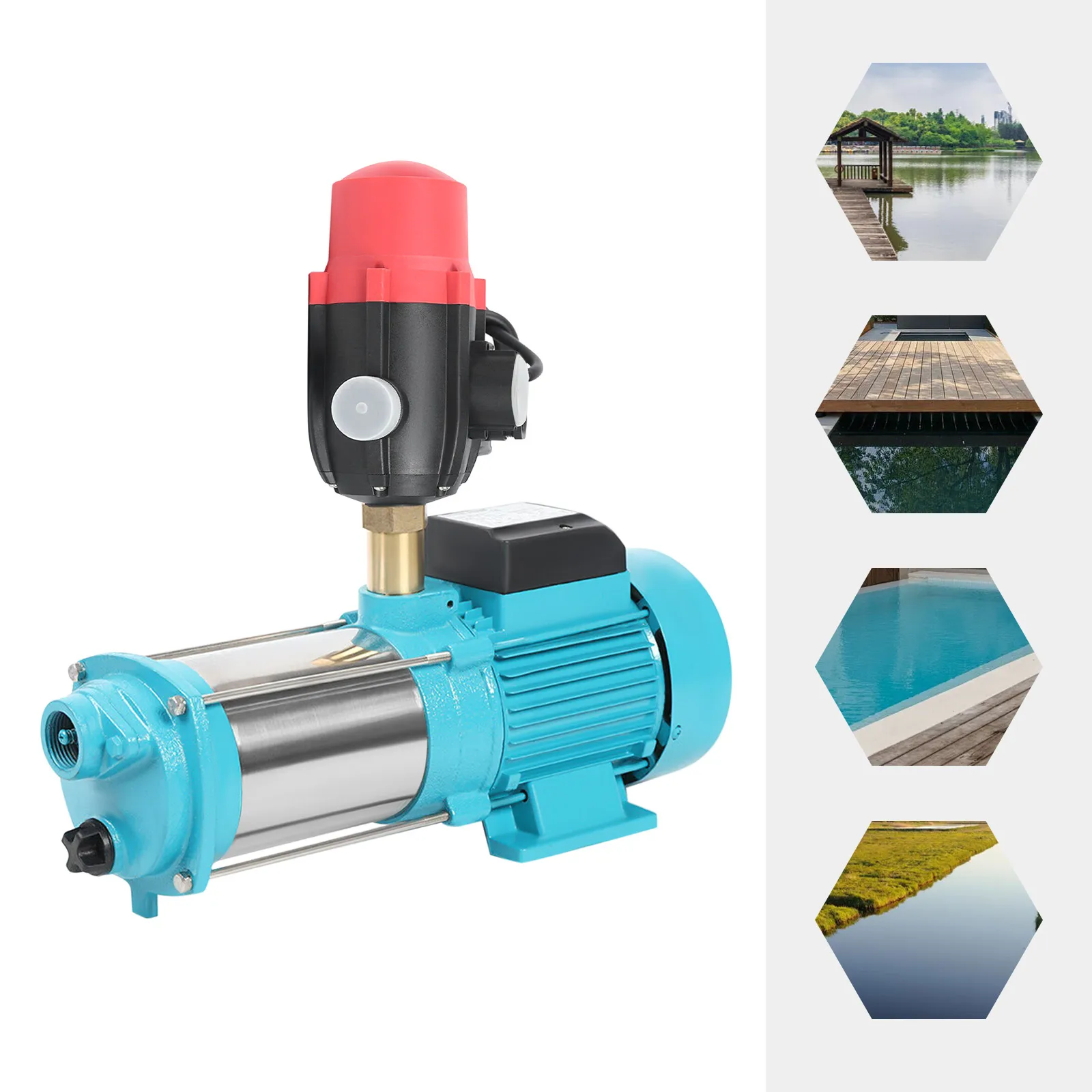 1300W Centrifugal Pump 6000L/H Centrifugal Pump Domestic Water Garden Pump Control Pressure Switch Manometer