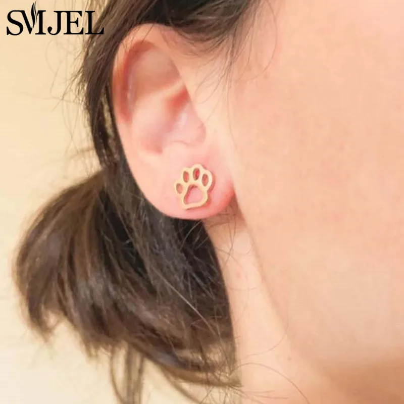 SMJEL Korean Earrings Trend 2026 Cute Butterfly Rabbit Bear Dinosaur Ear Studs for Women Stainless Steel Dog Paw Earings Animal