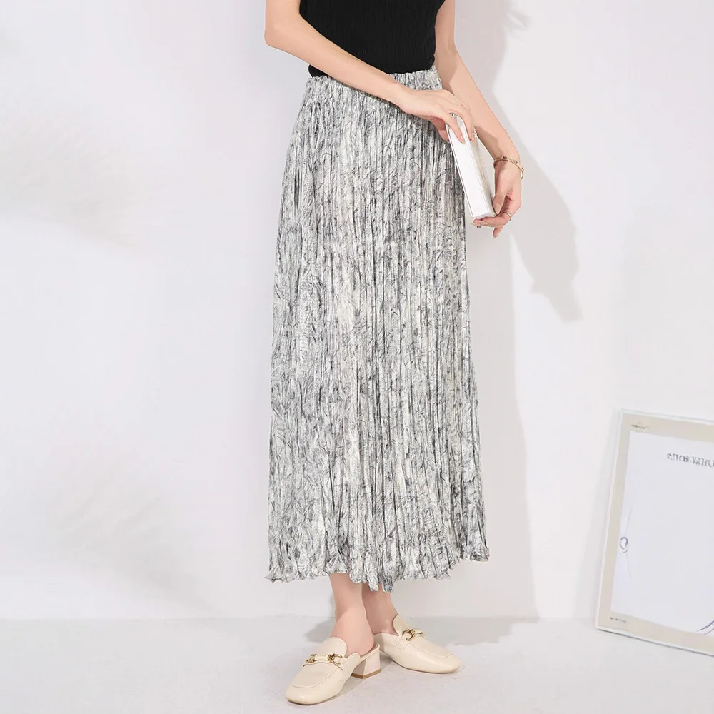 Miyake 2025 New Spring and Autumn Floral Pleated Skirt Women's Fashion High Waist Drape A-shaped Skirt Medium and Long Pleats