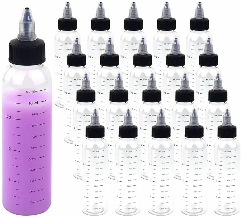 

50pcs 30ml-250ml Empty Clear Plastic Graduated Bottles Refillable Dropper Bottles Twist Top Cap Tattoo Pigment Ink Containers