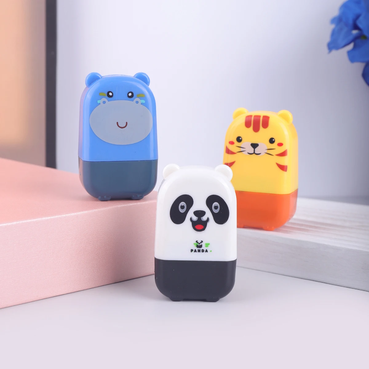 Cute Animal Roller Privacy Stamp - Panda Hippo Tiger Security Inkless Stamp for Identity Protection, Mail, Documents, Office Use