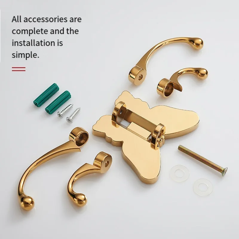 Solid rotating butterfly hook, wall hanging door back coat hook, single hook gold coat hook