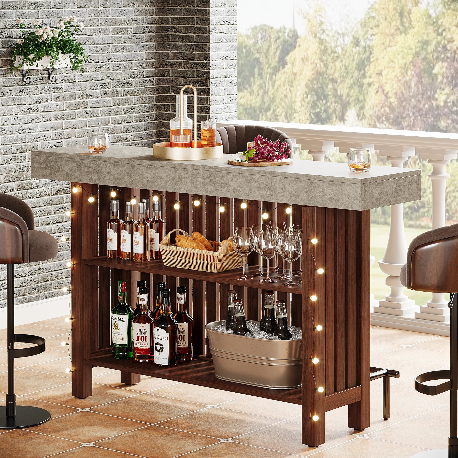 Tribesigns 63-Inch Large Home Bar Unit, 2-Tier Mini Bar Table Height Pub Table with Footrest, Modern Coffee Bar Cabinet