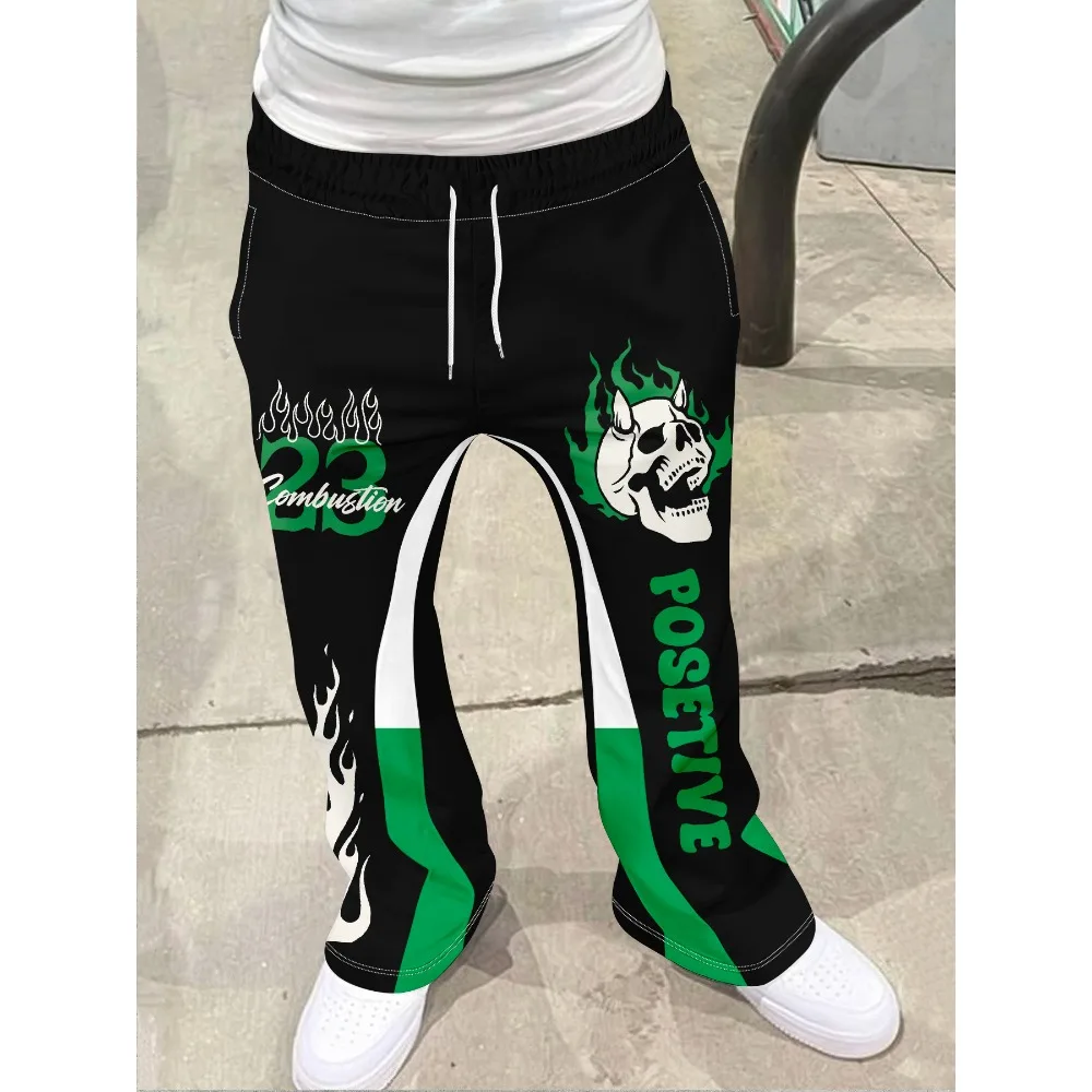 

Fashionable Slightly Flared Black and White Color-Block Design Sweatpants Men Pants Men's Casual Street Style Trendy Cross Print