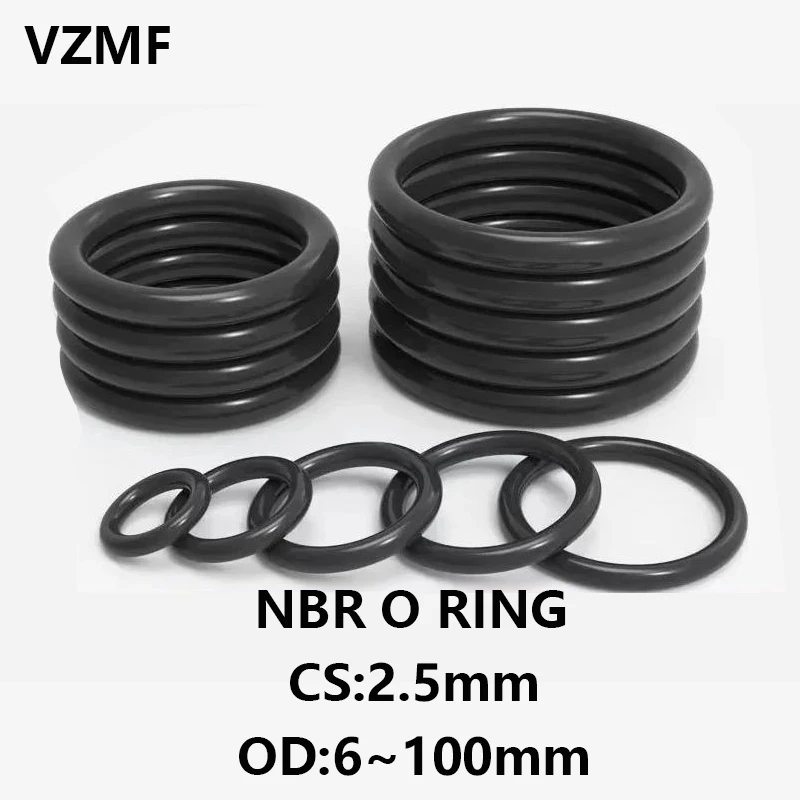 

NBR O Ring Gasket Thickness CS 2.5mm OD 6~100mm Nitrile Rubber Round O Type Corrosion Oil Resist Sealing Washer Blackr