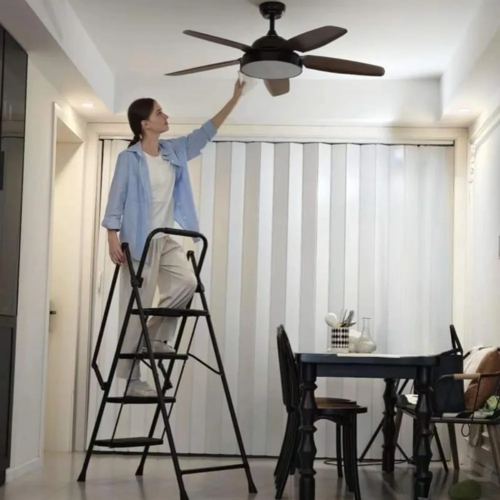 Folding 4-Step Steel Ladder with Handrails, Wide Pedals, 500lbs Capacity for Household Use, Durable and Sturdy Step Stool