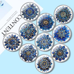 Blue and Gold Floral Mandalas 10pcs 12mm/18mm/20mm/25mm Round photo glass cabochon flat back Making findings for bracelets