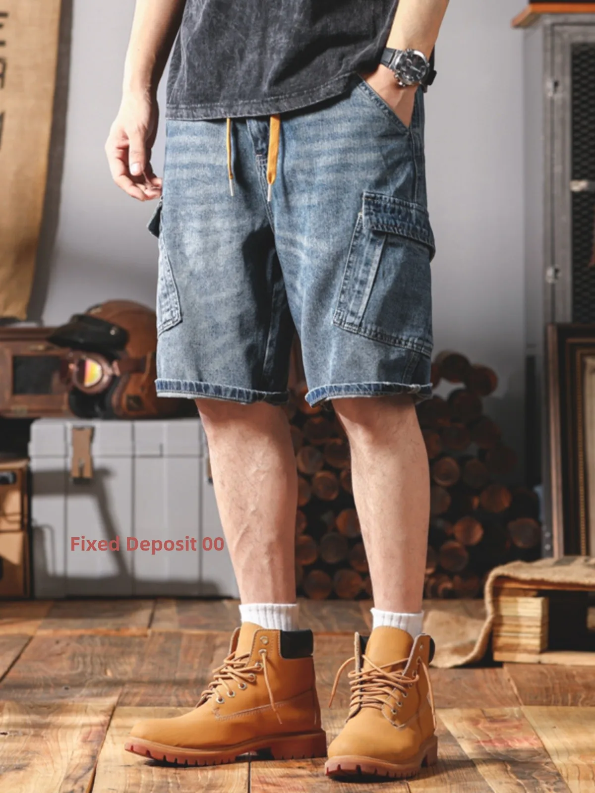 

Мужские джинсовые шорты в американском стиле, летние, модные, брендовые, свободного кроя, в стиле ретро, рабочие, прямые, средней длины