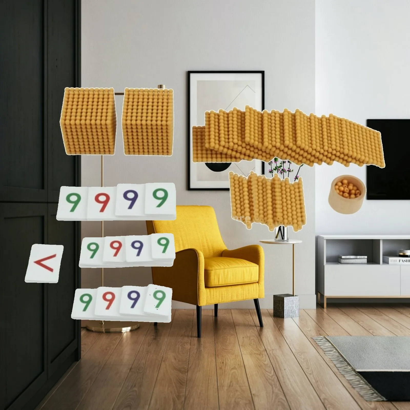 Montessori Math Toy Wooden Arithmetic Game for Kids Golden Bead Material with Number Cards and Storage Tray for Early Learning
