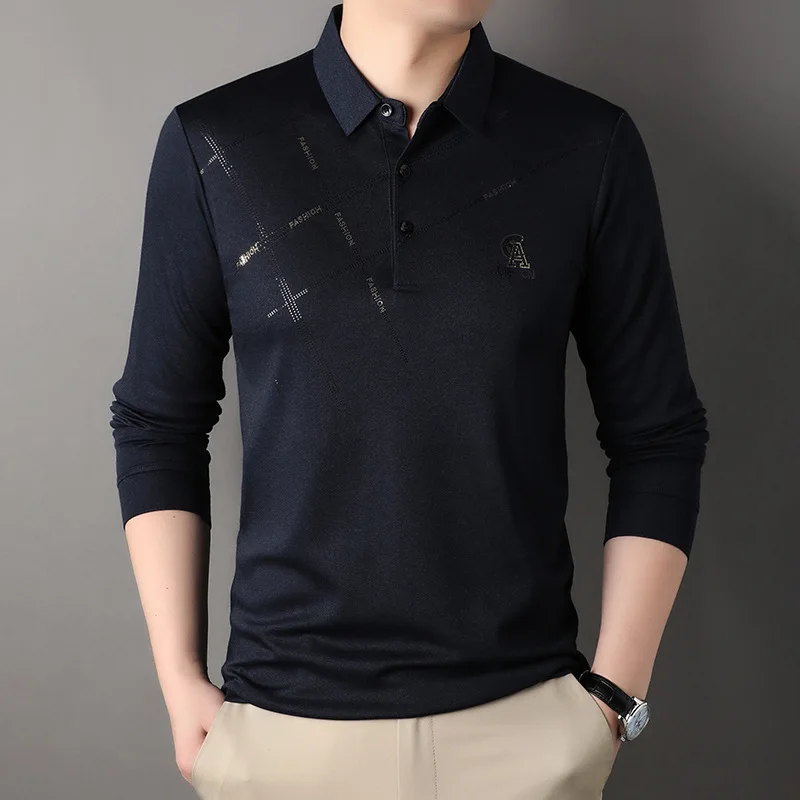 

New Long-Sleeved T-shirt Men's Spring and Autumn Thin Bottoming Shirt Autumn Polo Top