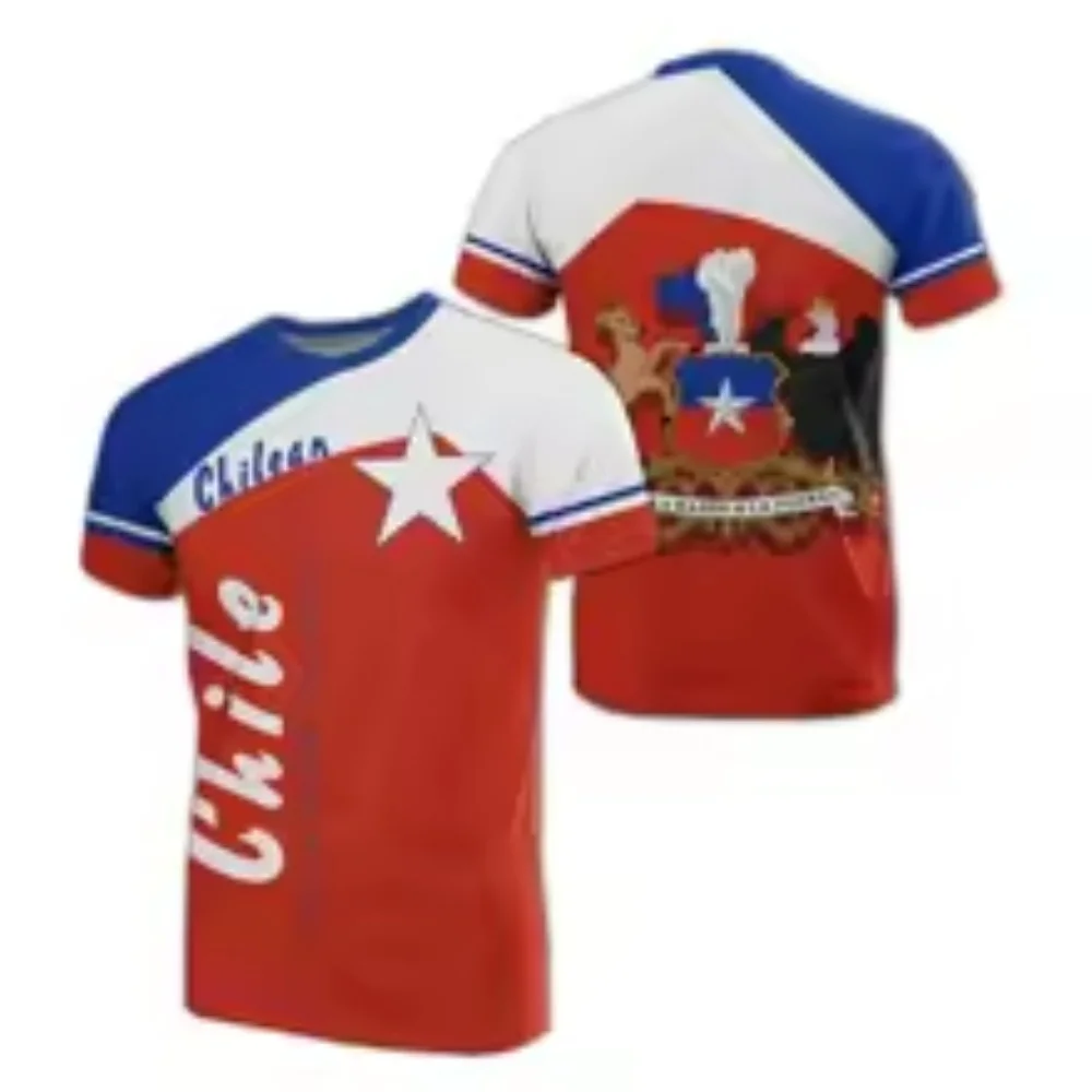 Chile Flag 3D Print Sport Quick-dry Breathable Men T-shirt Outdoor Football Jersey Team Uniform Clothes Short-sleeve Top Summer