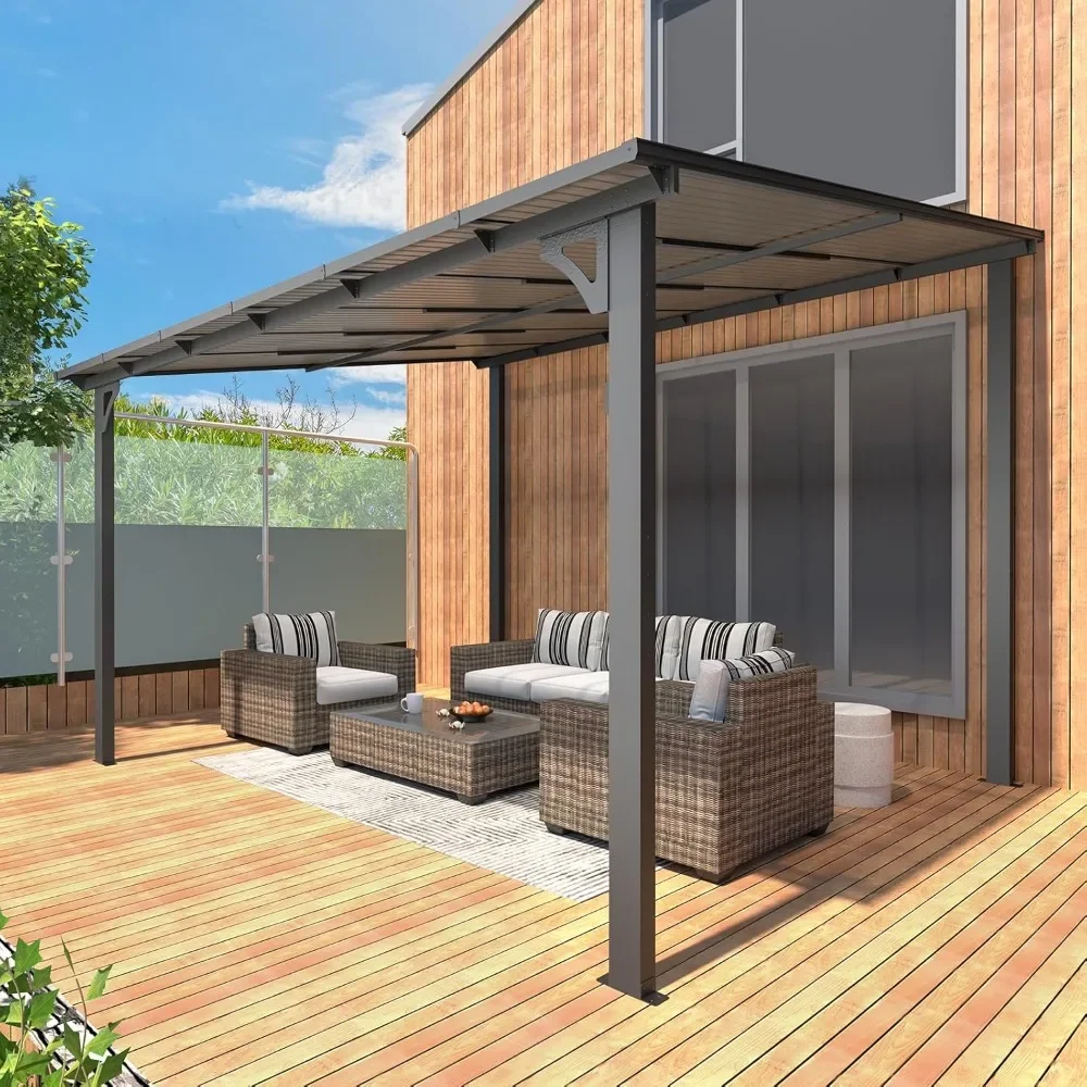 Outdoor Gazebo Pergola on Clearance, Lean to Wall-Mounted Metal Awnings Pergolas and Gazebos for Patio, Panel Roof