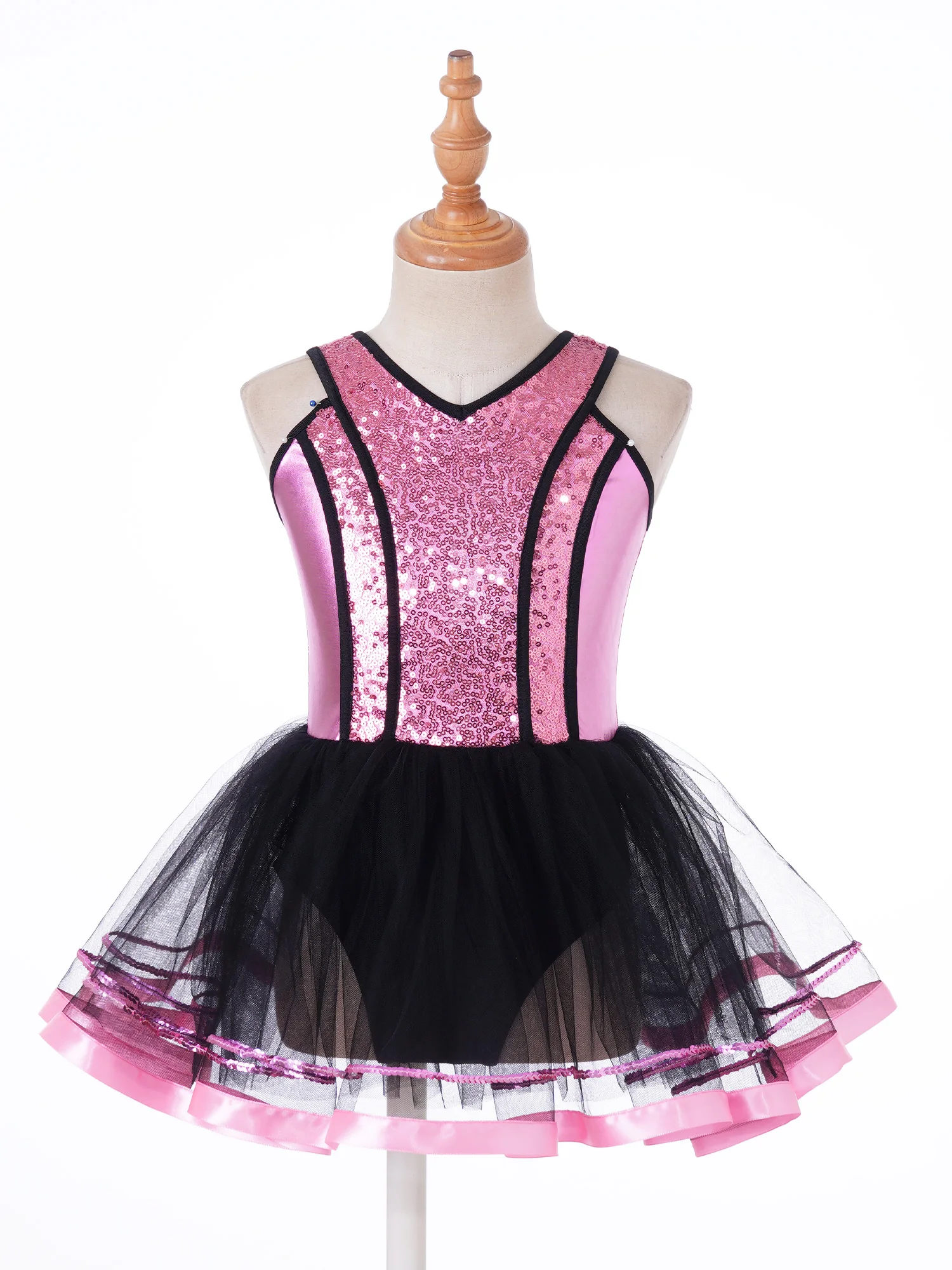 6-16Y Meisjes Ballet Dans Jurk Gymnastiek Turnpakje Ballerina Tutu Mouwloze Shiny Sequin Mesh Party Dancewear