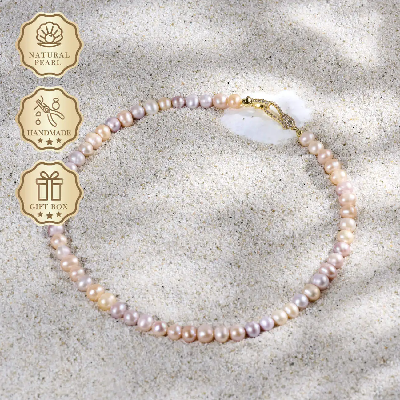 

MYSOYA Candy Pink & Purple Freshwater Pearl Necklace 8–9mm with Gold Snake Clasp, Gift Box, Ideal Birthday & Anniversary Gift