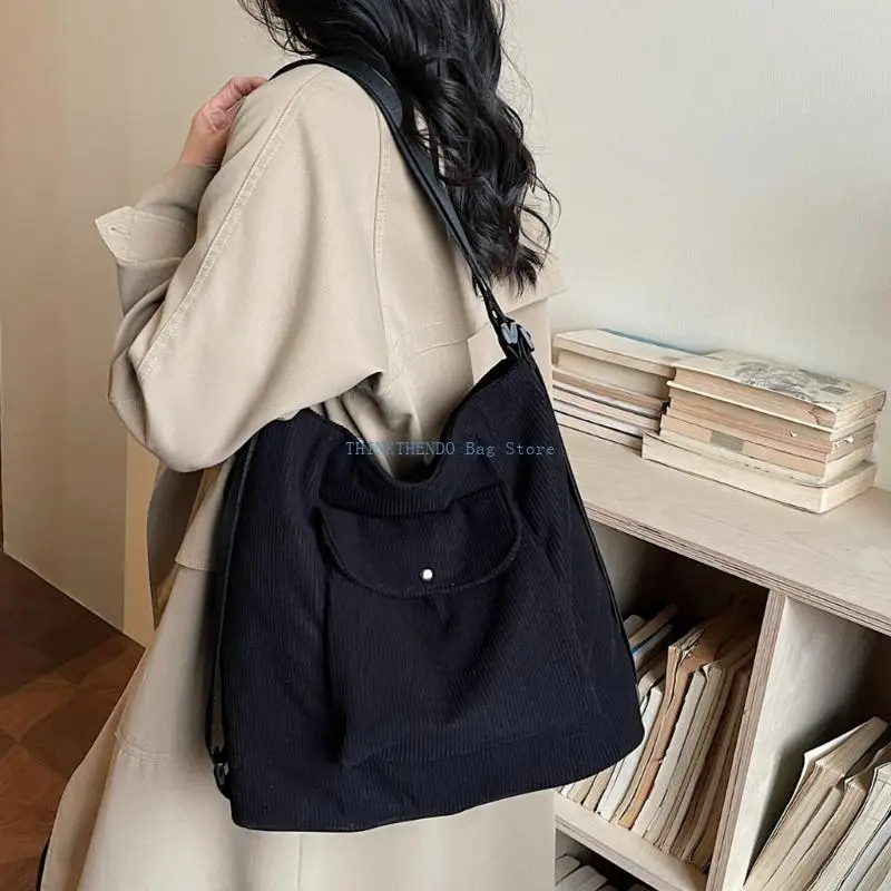 

340D Corduroy Crossbody Bag Large Capacity Backpack with Multiple Zippered Pockets