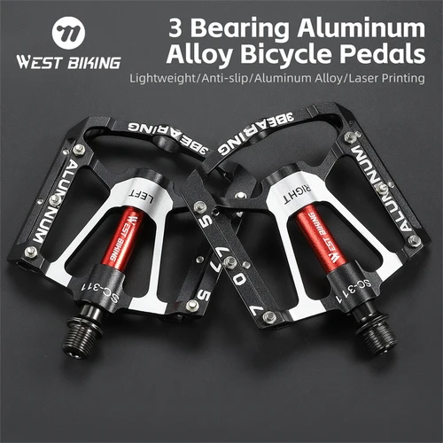 WEST BIKING-Pedal de bicicleta de 3 rodamientos CNC, aleación de aluminio, antideslizante, para bicicleta de montaña y carretera, accesorios profesionales