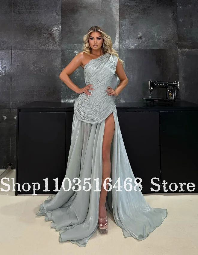 Vestido de noche de tul con hombros descubiertos, vestido de baile con abertura lateral cian, vestido para ocasión Formal para fiesta de graduación, personalizado