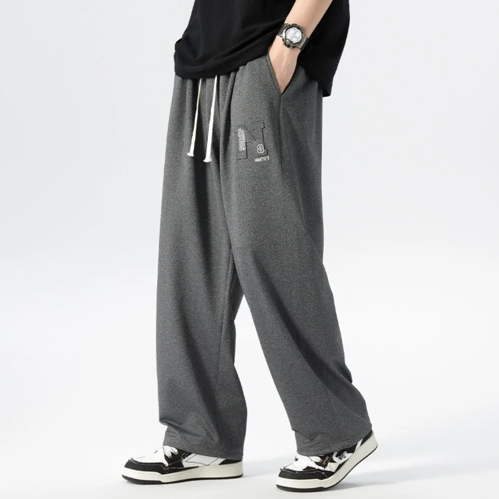 2025 대형 사이즈 남성 스트리트웨어 미국 3D 엠보싱 프린트 테이퍼드 스트레이트 레그 드롭 크로치 와이드 레그 팬츠
