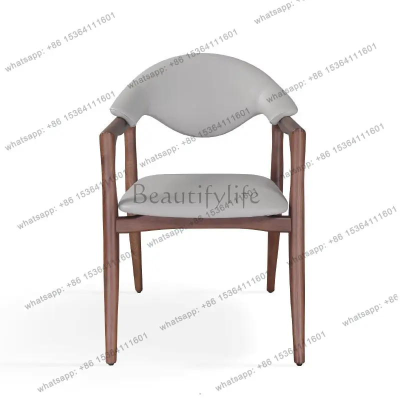 New ash wood Italian minimalist solid wood microfiber leather dark gray high-end villa dining chair