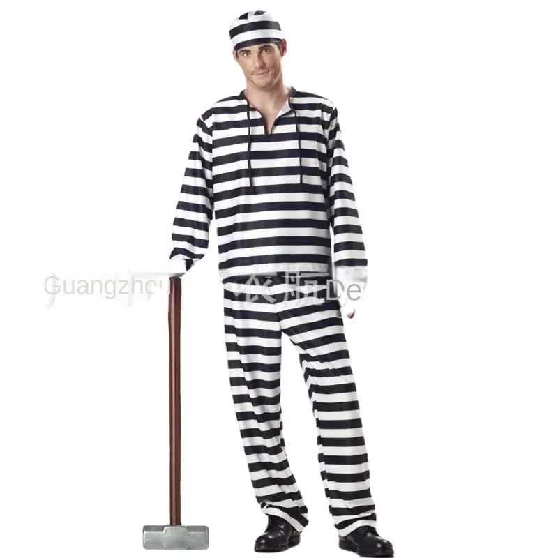 Halloween Cosplay Anime Costumes Classic Stripes Prisoner Stage Costumes Performance Costumes Men and Women Prison Uniforms