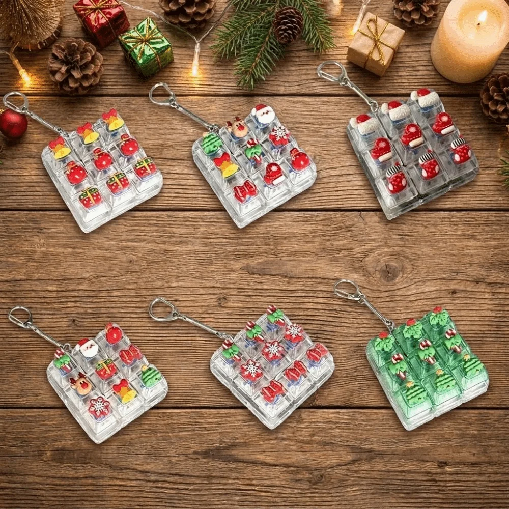 9-Tasten-Weihnachtstastatur-Schlüsselanhänger, niedlicher Weihnachtsbaum, quadratischer Fidget-Schlüsselanhänger, Schneeflocke, Elch-Knopf, zur Stressreduzierung – Detail 8