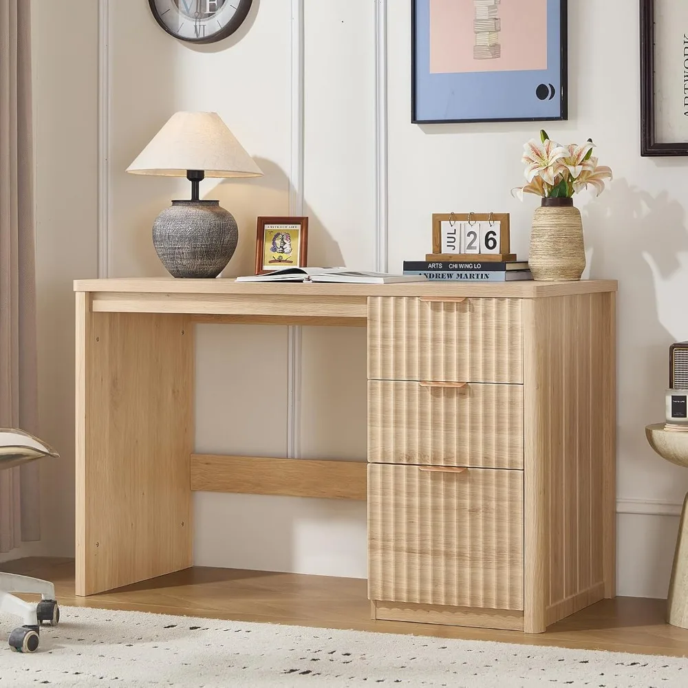 48 مكتب تنفيذي حديث مع خزانة تخزين، مكتب منزلي من الخشب الطبيعي مع درج ملفات ومقابض معدنية، شركات كبيرة #3