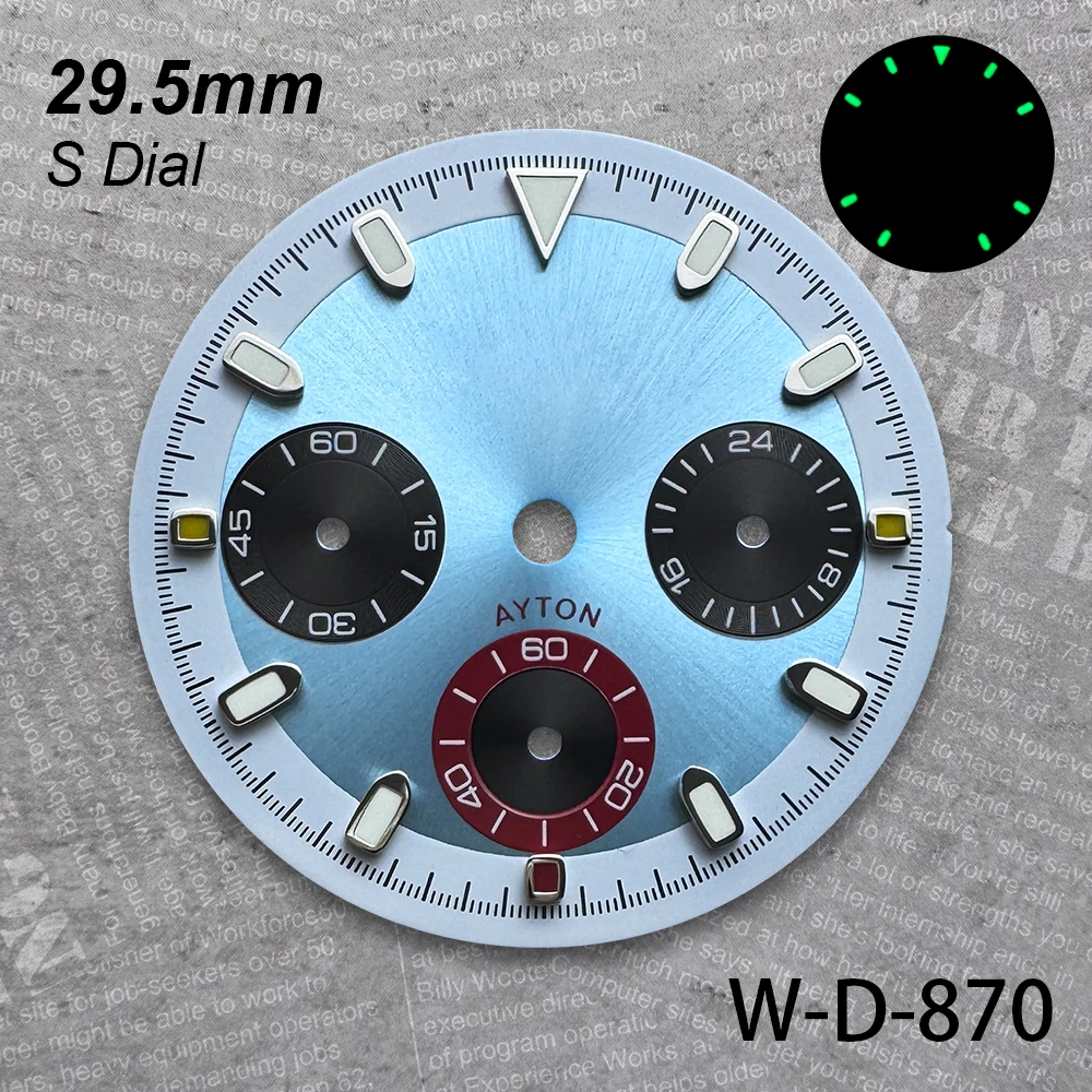 29.5 mm DTN Panda S Logo Dial Suitable For VK63 Movement Green Luminous Sunburst/Enamel Quality Watch Modification Accessories