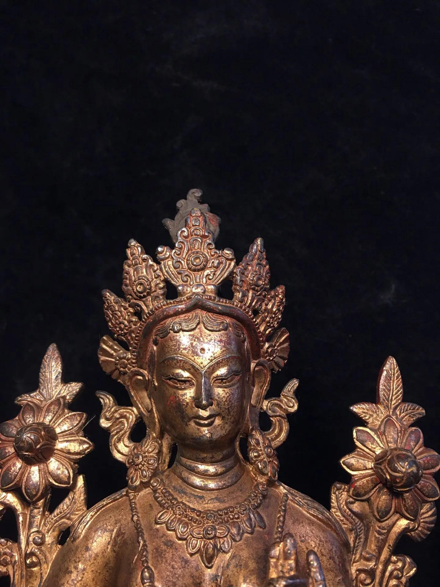 10 "مجموعة معبد التبت البرونزية القديمة الزنجفر الطين الذهب الأخضر تارا بوديساتفا لوتس منصة قاعة العبادة تاون هاوس