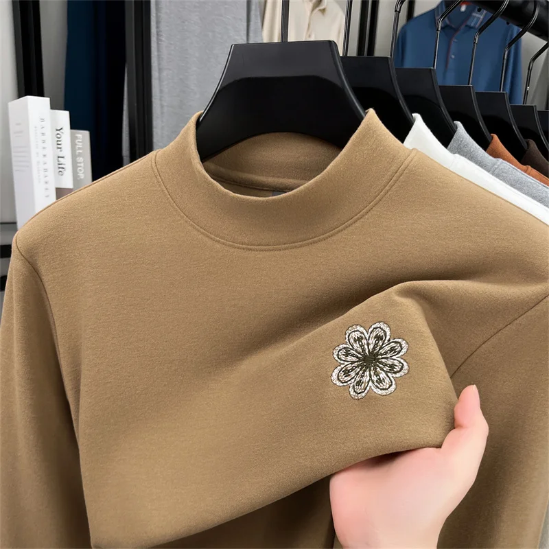 

men's luxury autumn high quality t-shirt round neck color blocking embroidery long sleeves leisure innerwear men's clothing tops