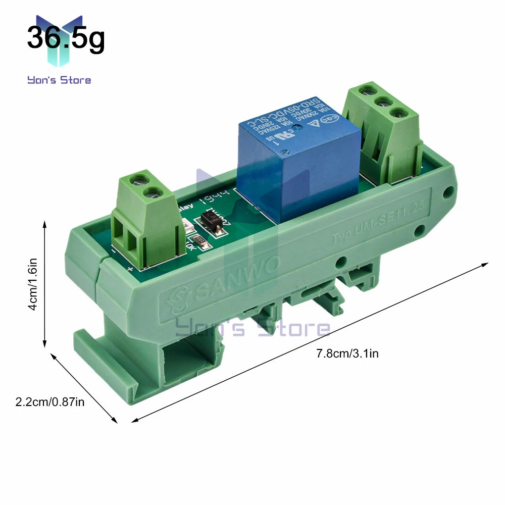 5V 12V 1 Channel Relay Module with DIN Rail Mount SRD-05VDC-SL-C SRD-12VDC-SL-C 10A 250VAC Relay PNP NPN Compatible 1NO 1NC