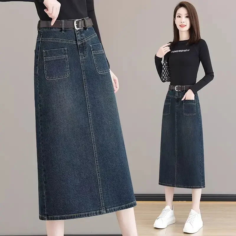 

Korean Fashion High Waist With Slit Jeans Skirts for Women Modest Streetwear Y2k Vintage Premium Cheap Woman Denim Skirt New In