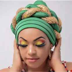 Sequins Braid Turban Cap for women African autogele Headtie