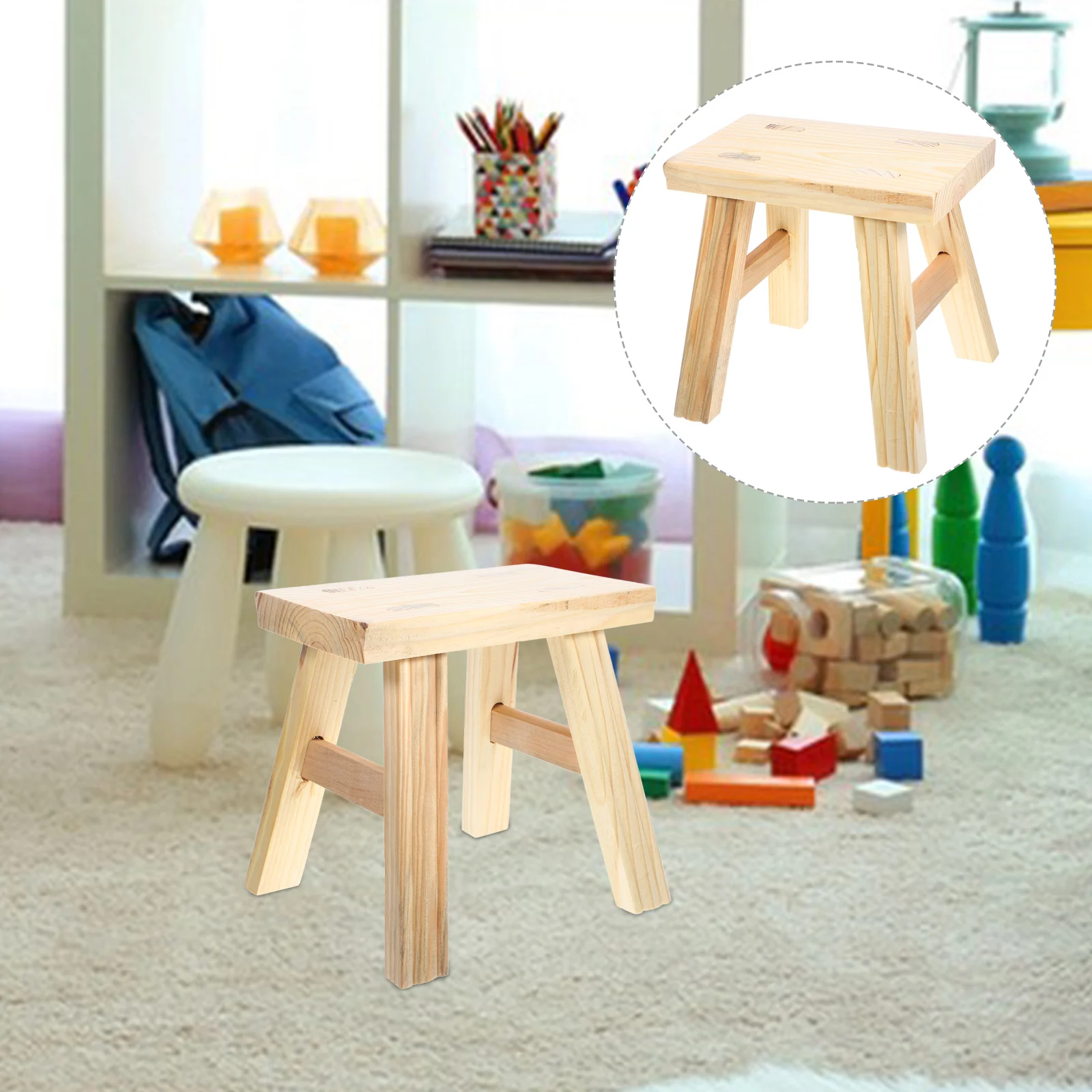 

Sturdy Wooden For Kids Step Toddler Bathroom Sink Shoe Changing Home Use Non-Slip Low Small Stool Kitchen Bedroom Reusable Seat