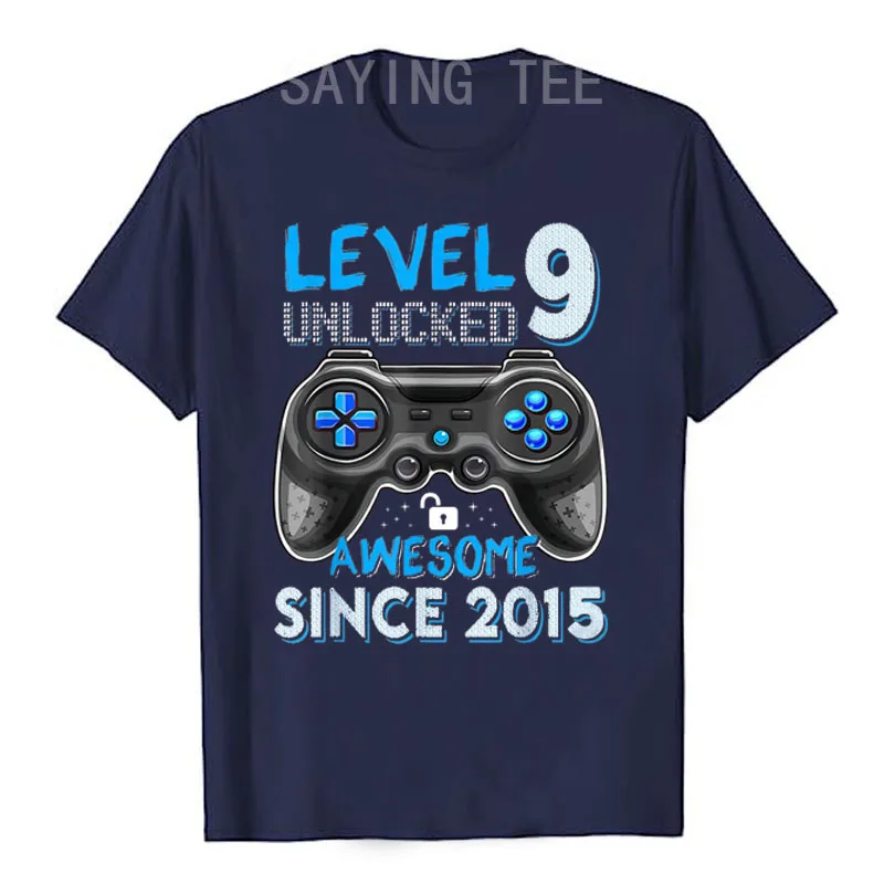 9th Birthday Gift Boys Level 9 Unlocked Awesome 2015 Gamer T-Shirt Gaming Lover Graphic Tee Tops Sons Gifts Short Sleeve Blouses