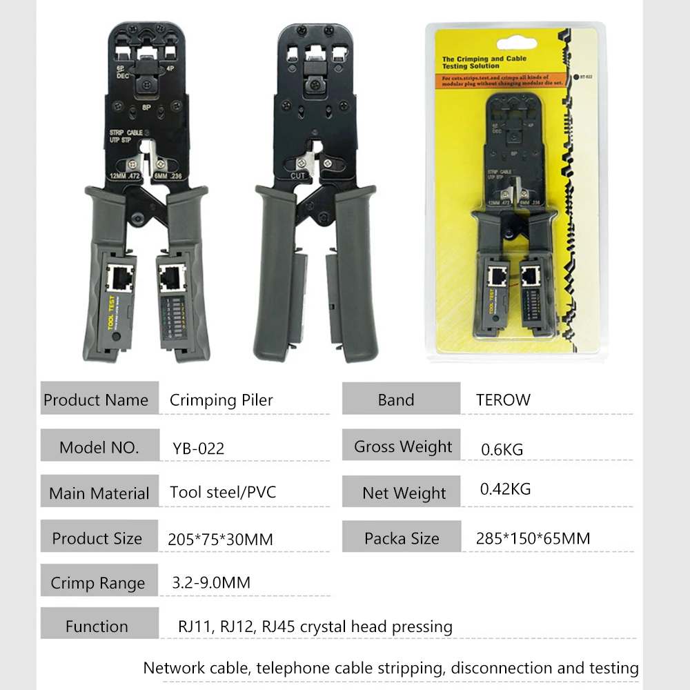 Imagem -05 - Rede Lan Cabo Crimper Alicates Ferramenta de Corte Cabo Tester Cabo Alicates 8p 6p 4p Fio Crimping Cutter Tester em Terow-rj45