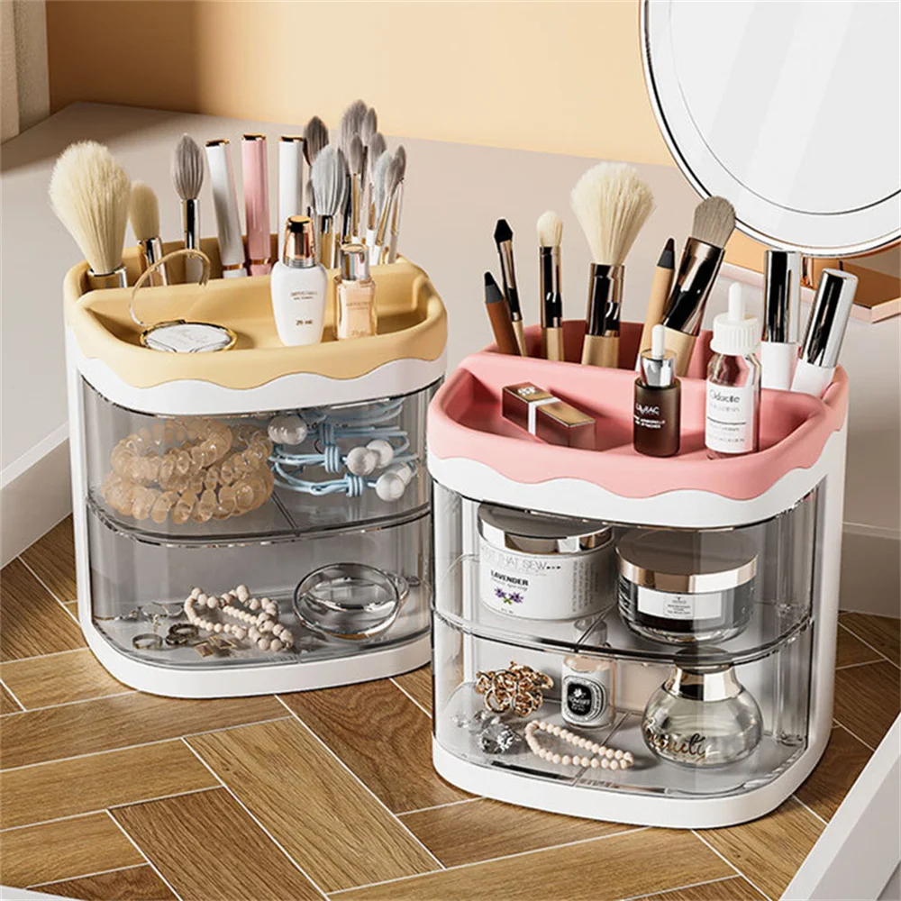 rotativo gaveta pen holder desk papelaria organizer lapis caixa de armazenamento grande capacidade maquiagem cosmetica batom 01