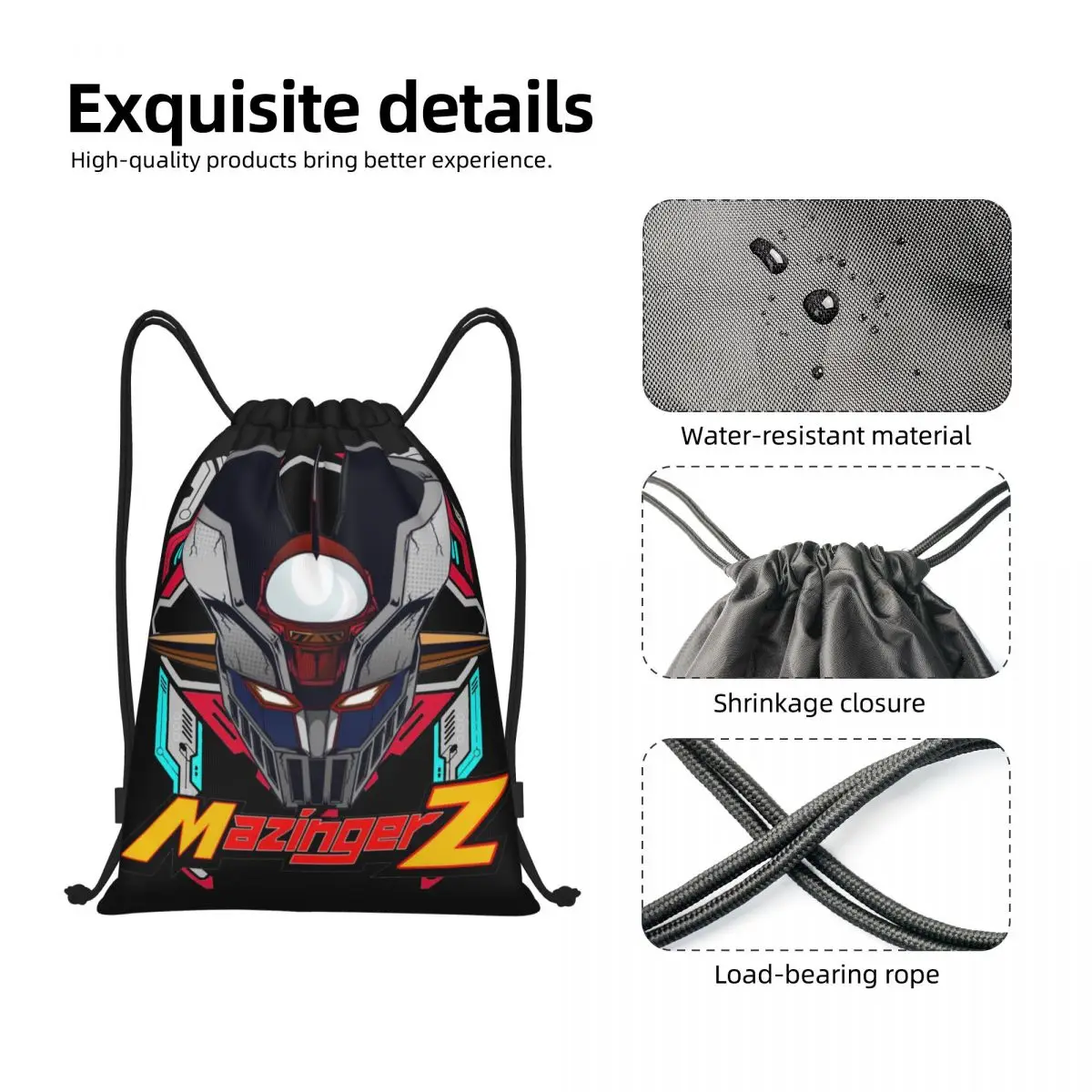 Mazinger Z Neon Drawstring Mochila Esportiva, Gym Sackpack, Japão Cartoon Robot String Bag para Viajar