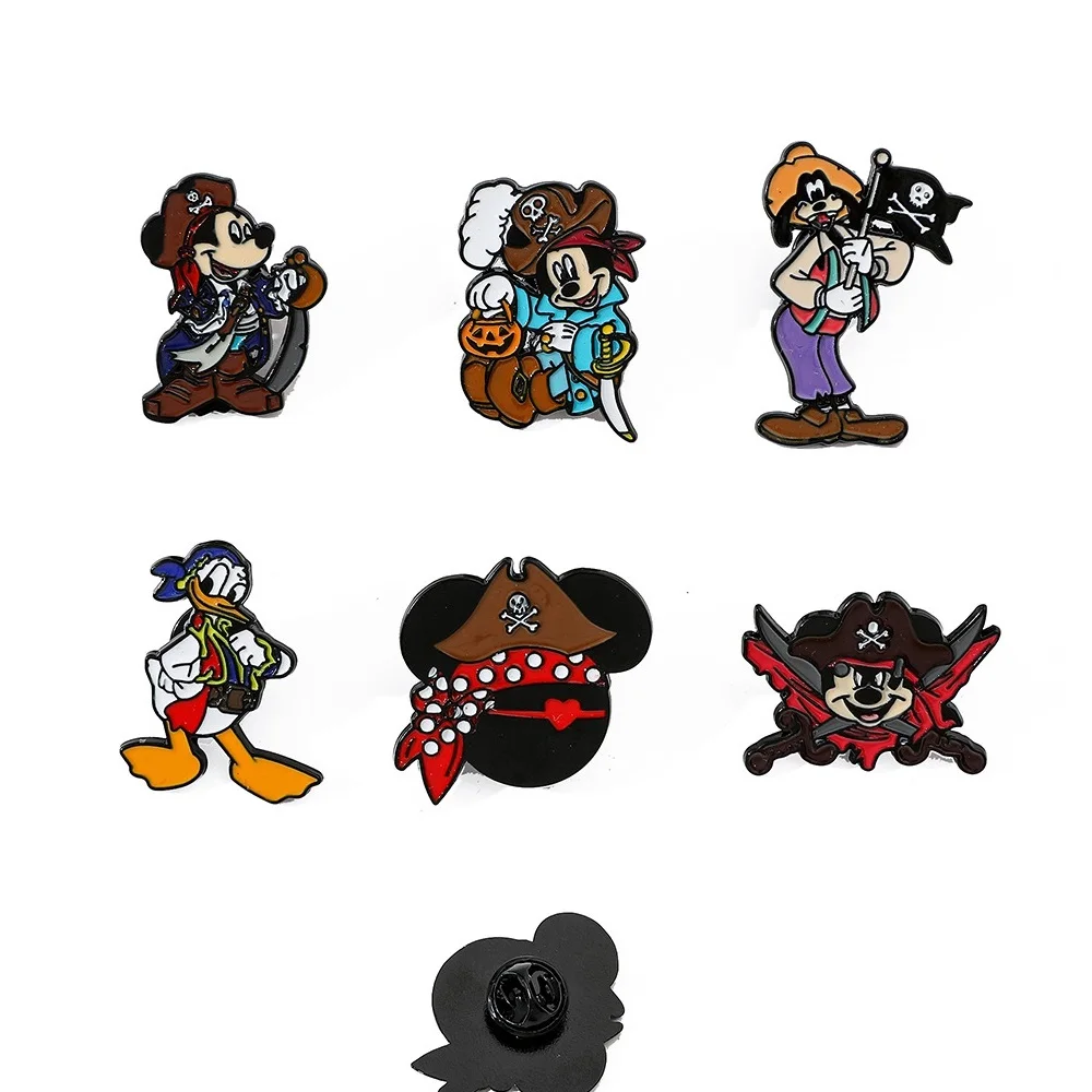 

1-6Pcs Disney Pirate Mickey Donald Duck Enamel Pin Brooches Lapel Pins Metal Badge on decor Backpack Kids Clothes Fashion Gifts