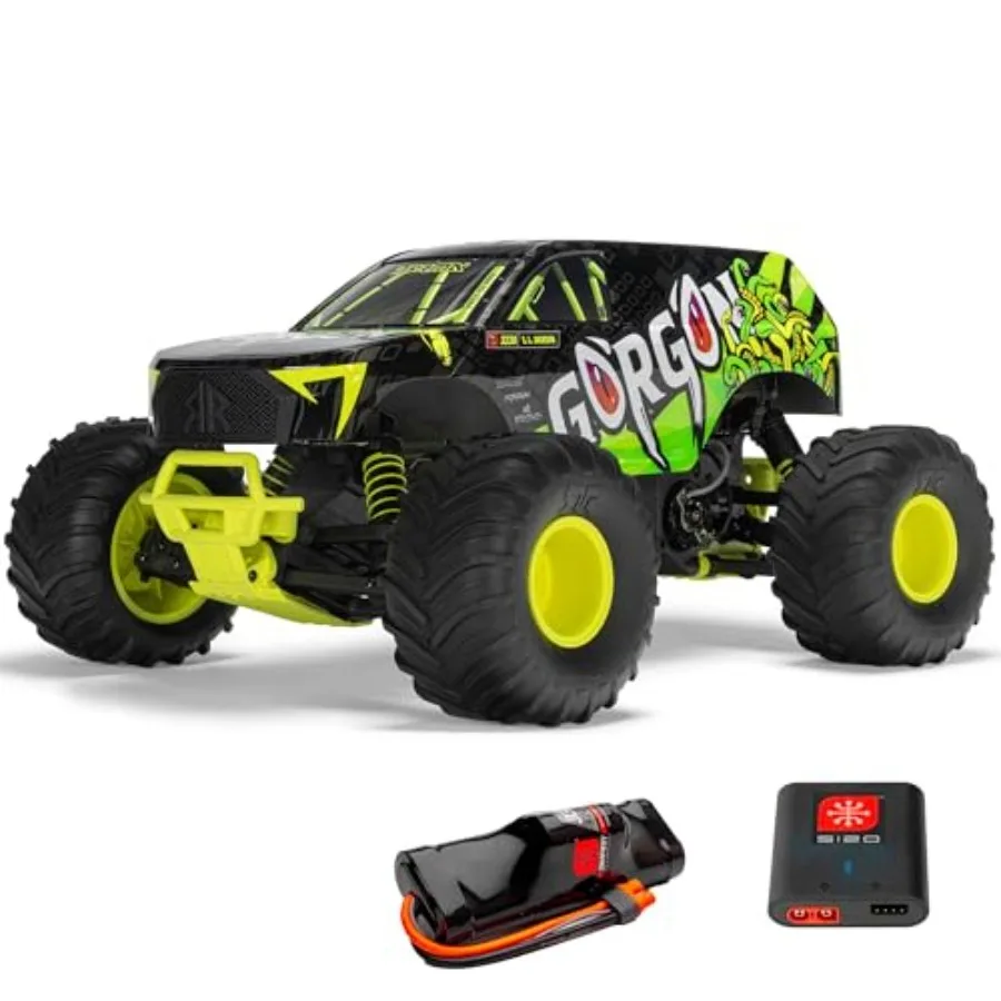 

RC Truck Gorgon 2WD MT1/10 RTR for outdoor off-road use, ABS plastic body, yellow, includes battery and charger, smart 3300 7C