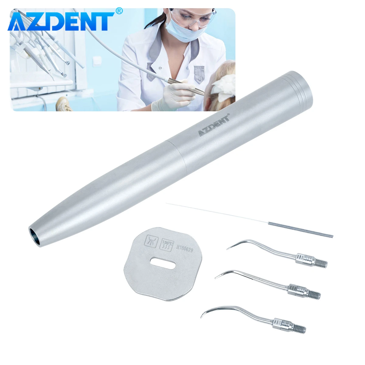 Dental Air Scaler Handpiece AZDENT Sonic S Integrated Spray Apply to Ccaling Removal Calculus Stain With 3 Tips