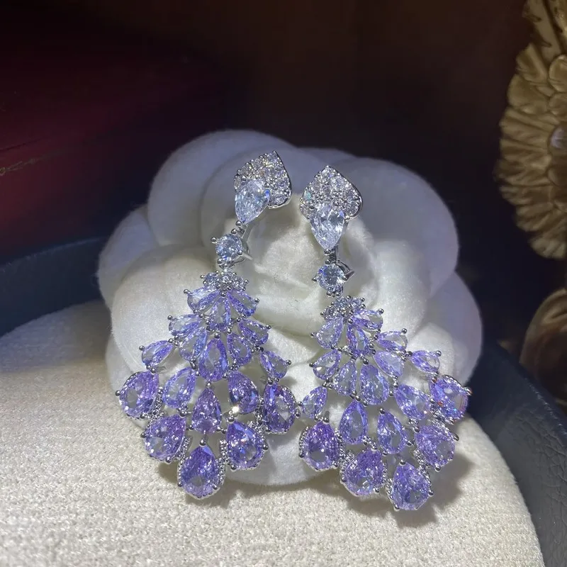 Layered Yellow Teardrop Cubic Zirconia Chandelier Earrings Multi‑Shape Stone Cluster Gold Plated Elegant Daily Ear Accessories
