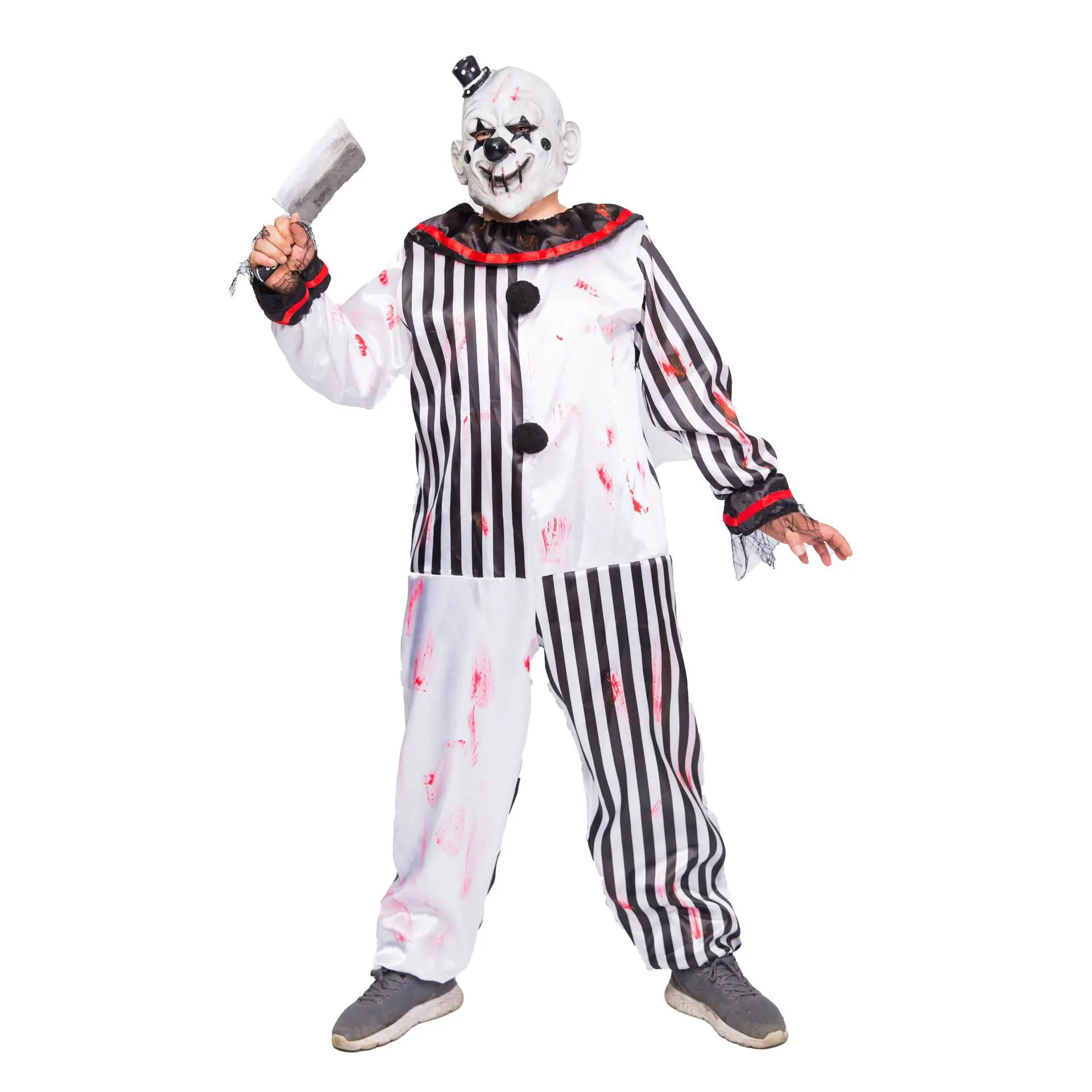 Antakodo Herren-Halloween-Kostüme, Clown-Kostüme, schwarz-weiß gestreift, Bühnenkostüme, Urlaubsparty-Kostüme