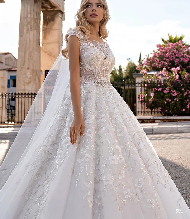 Angepasst Vintage Tüll A-linie Hochzeit Kleid 2024 Flora 3D Blumen Spitze Appliques Braut Kleider Für Frauen Vestido De YAW46