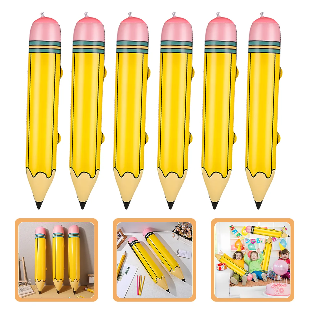 

6 Pcs Inflatable Pencil Balloon Toys For Kids Oversized Prop Jumbo Crayons Blow Air Decorations Pvc Giant Student