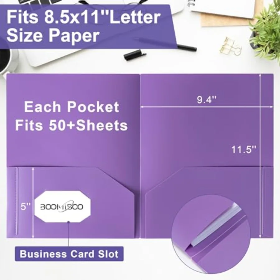 Colored Plastic Folders with Pockets 7 Pack, Assorted Colors,Durable Heavy Duty File Folders with Business Card Slot, 2 Pocket