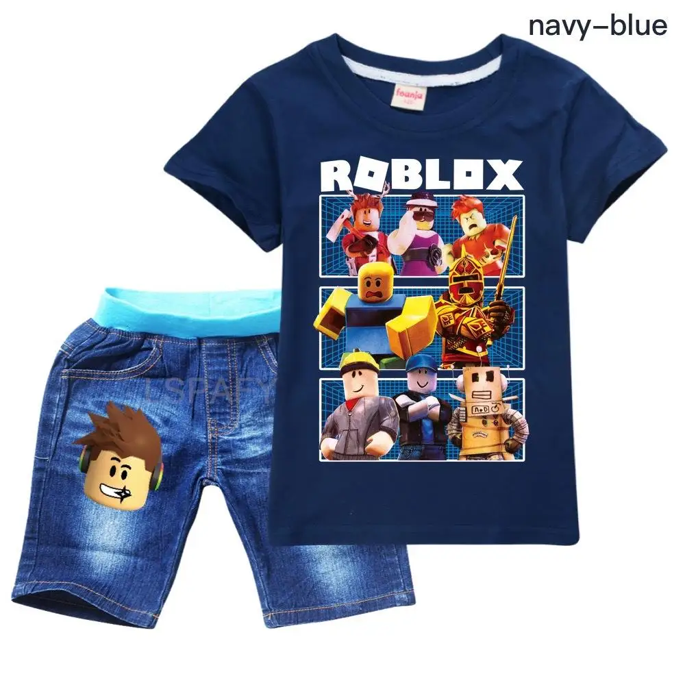 New ROBLOX Tee Set Boys Short Sleeves T-shirt Suit Child Holiday Wear Top+Shorts 2Pcs Children Fashion 3D Print Outfit