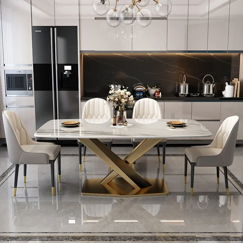 Unfolding Rectangle Dining Table Luxury Nordic Legs Metal Living Dining Table 8 People Marble Mesa De Comedor Kitchen Furniture