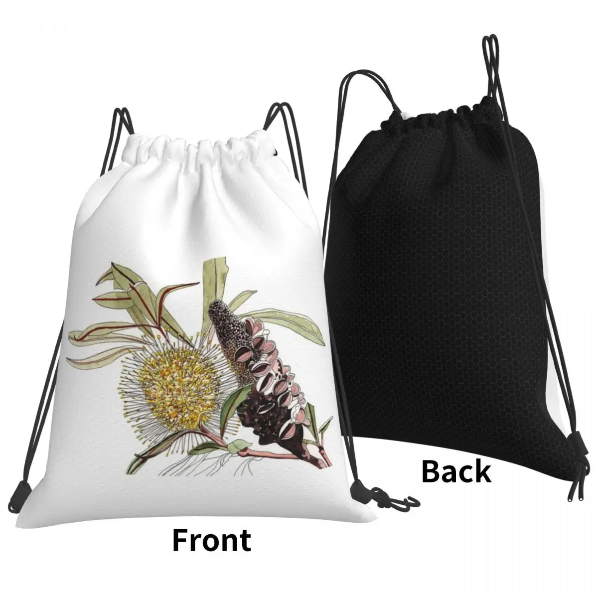 

Banksia Flower Pod Australian Flora Yellow Backpacks Fashion Drawstring Bags Sports Bag Book Bags for Travel Students