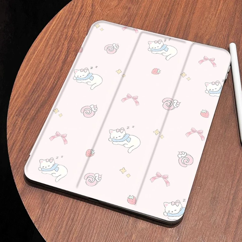 pu-capa-acrilica-para-ipad-air-5-4-109-casos-pro-11-2-°-3-°-4-°-5-°-geracao-97-polegada-gatinho-morango-rosa
