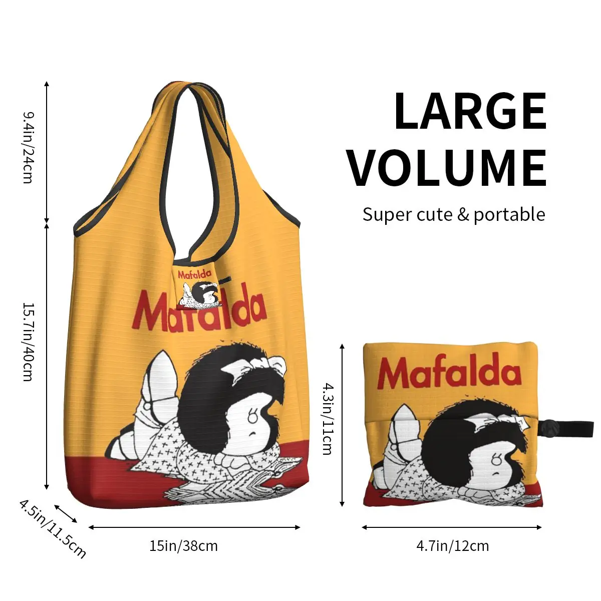 Custom Mafalda Read Book Groceries Shopping Bag Cute Shopper Shoulder Tote Bags Big Capacity Portable Cartoon Handbag